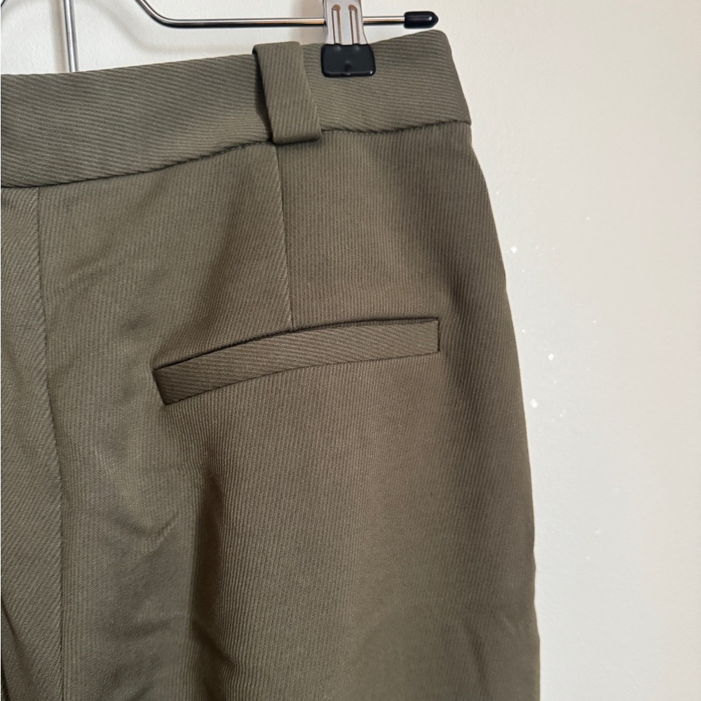 Olive green work trousers, wide leg, high rise